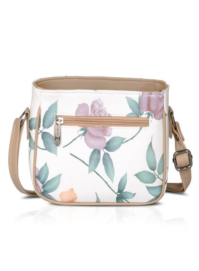Catchy Beige Faux Leather Zip Closure Womens Sling Bag - Image 4